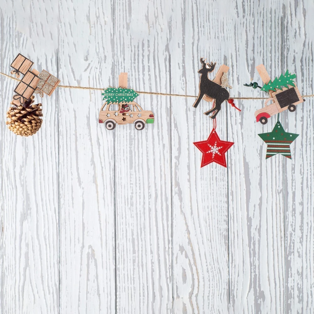 12PCS Lovely Christmas Wooden Clip Cartoon Xmas Note Message Clip Xmas Style Clip