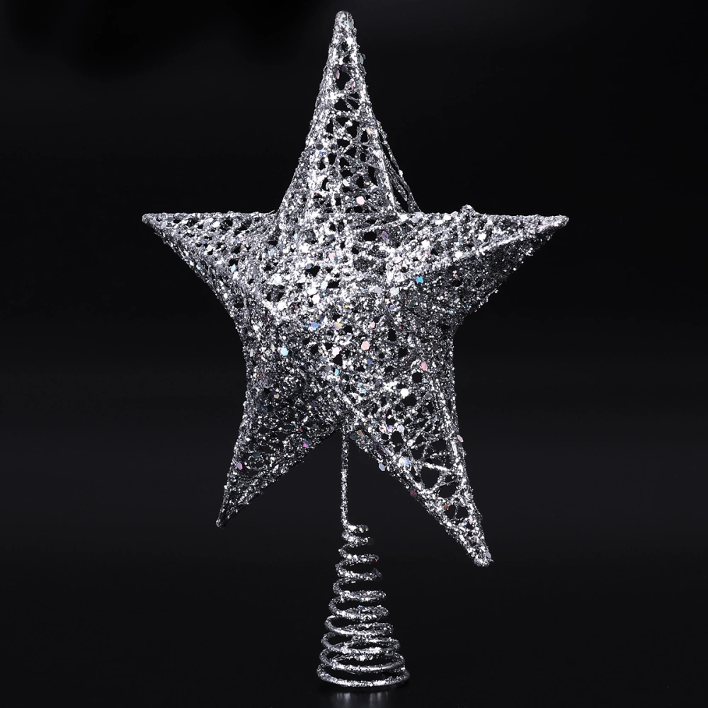 NICEXMAS 20cm Silver Star Tree Topper Exquisite Shimmery Star Christmas Tree Topper Christmas Tree Decoration 5 Point Star Treetop Decor