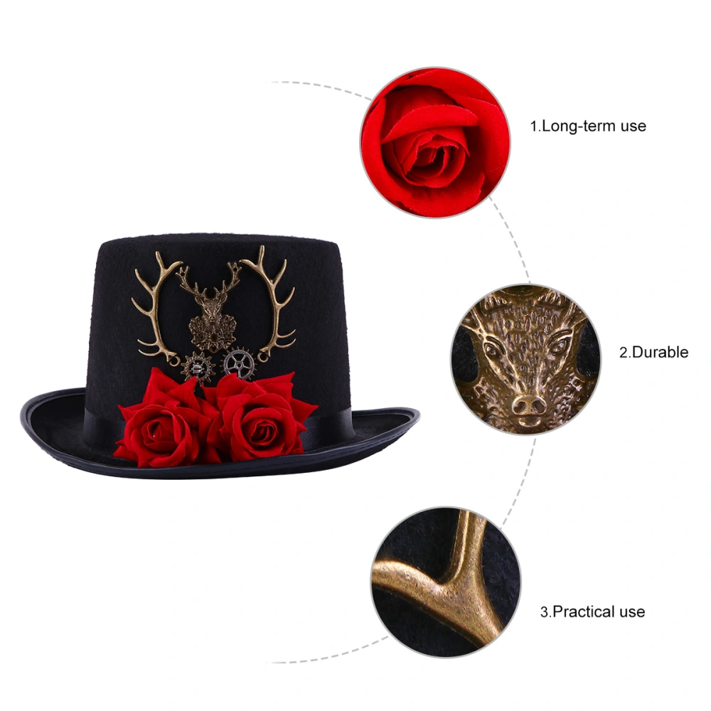 1pc Formal Dress Hat Party Caps Women Floral Deer Head Dress Hats Black