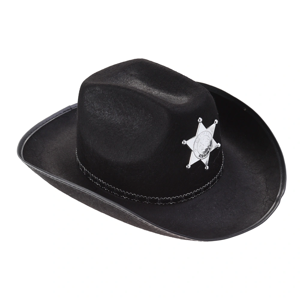 Classic Octagon Badge Police Wide Brim Police Hat Party Cosplay Costume Dancing Party Performance Hat (Black)