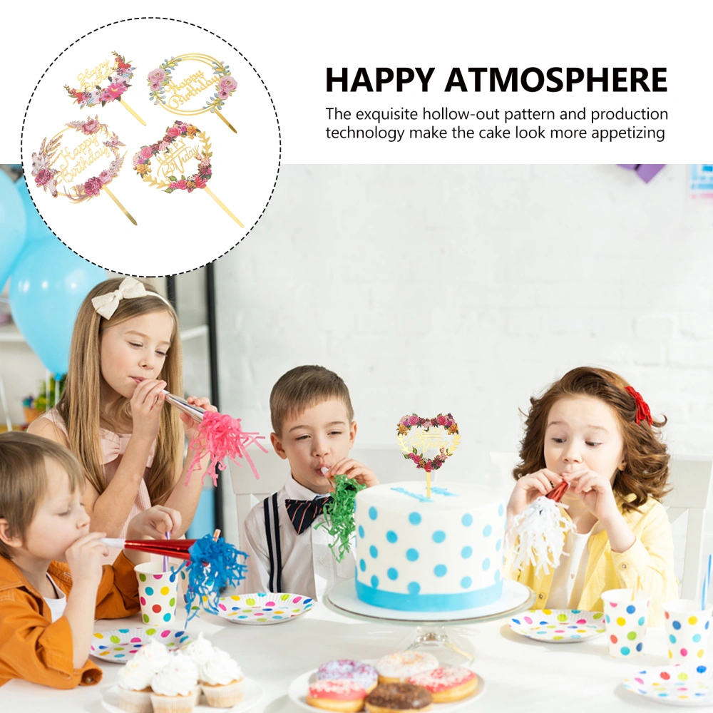 4pcs Creative Birthday Party Cake Floral Shape Acrylic Toppers Cake Picks