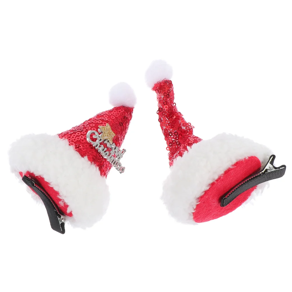 2Pcs Christmas Themed Hair Clips Lovely Xmas Hat Shaped Headdress Hair Decor