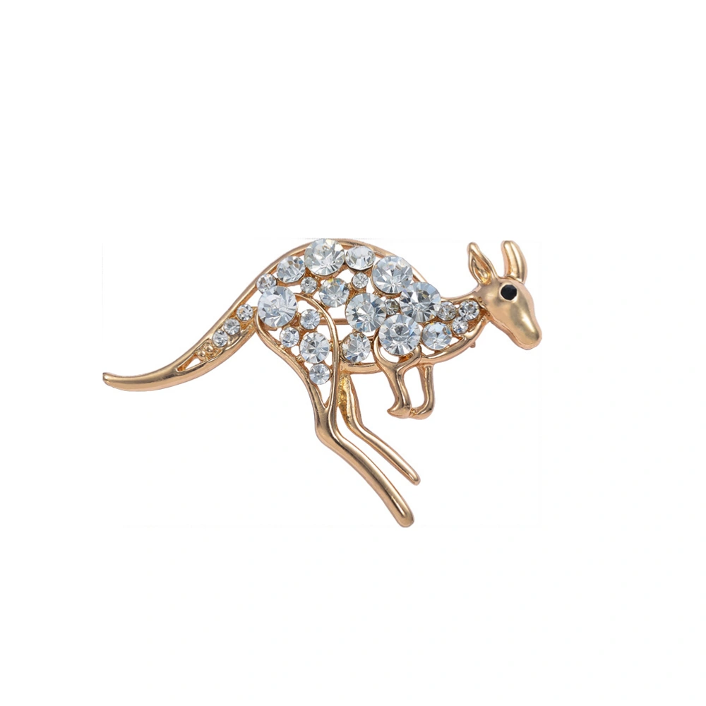 Animal Brooch with Crystal Rhinestones Kangaroo Shaped Delicate Lapel Pin Jewelry Accessories(Golden)