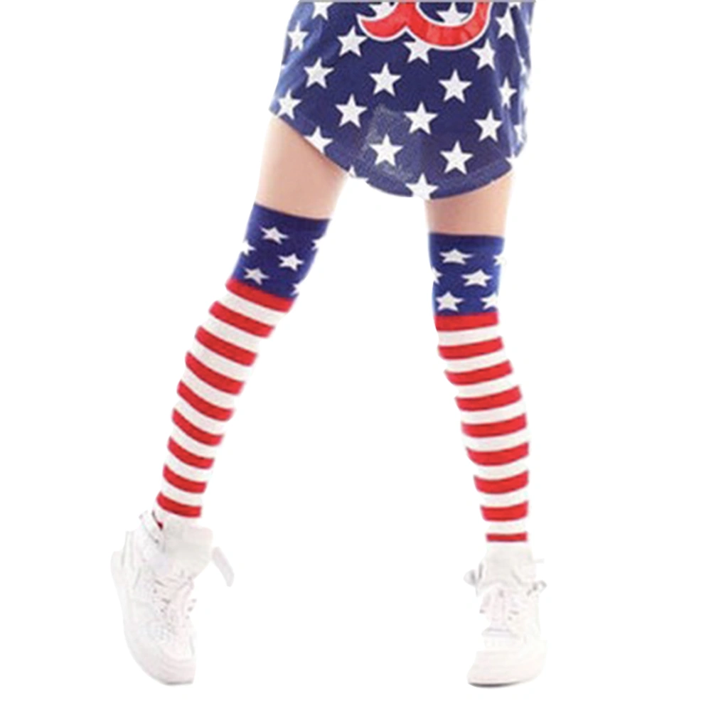 1 Pair American Flag Printed Stockings Hip Hop Style Over Knee Stockings Breathable Long Socks for Women Girls Free Size