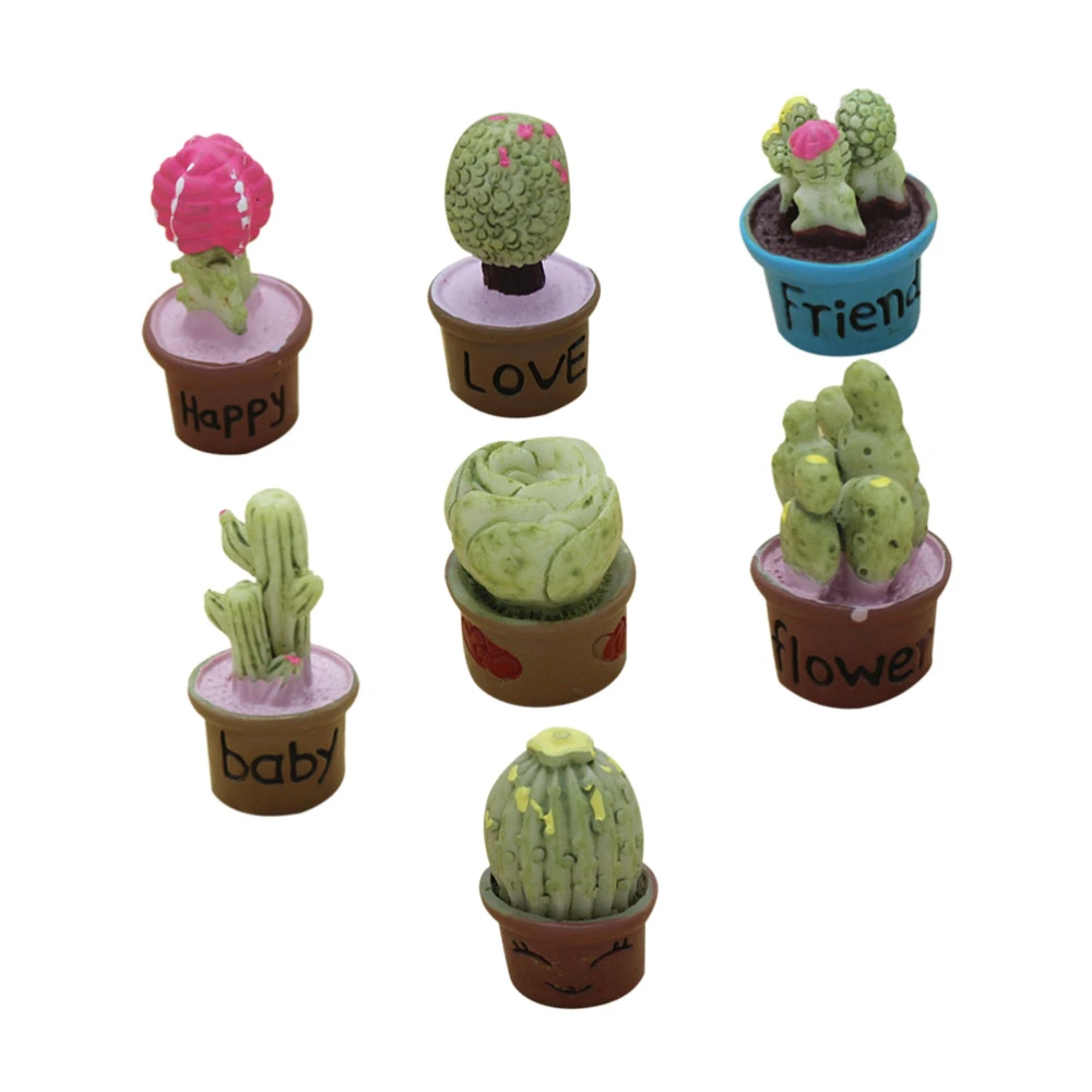 7pcs Potted Plant Shaped Desktop Decor Unique Resin Crafts Ornaments Micro Landscape Adornment for Home Living Room (Mixed Style)