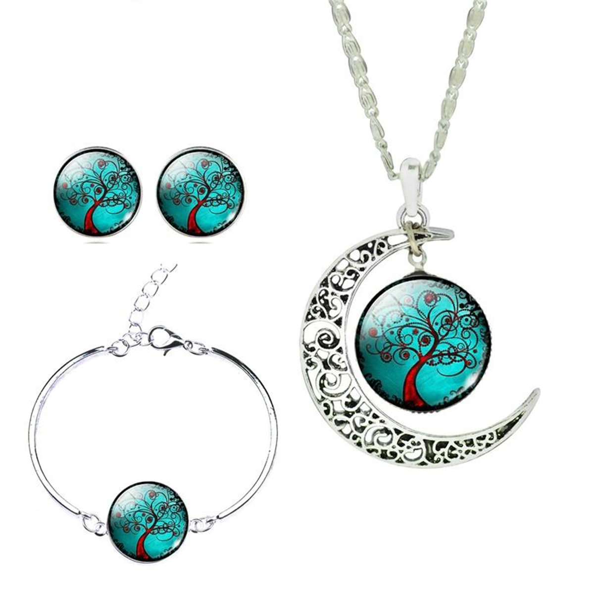 Fashion Lifetree Necklace Bracelet Earrings Set Women Jewellery Gift