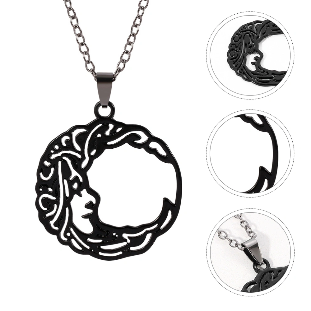 1Pc Moon Face Pendant Necklace Creative Neck Pendant Jewelry Accessory (Black)