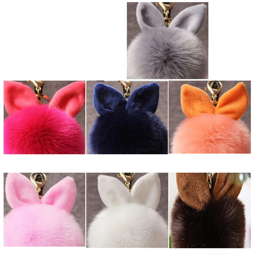 Pom Pom Fur Ball Keychain Rabbit Ear Keyring Bag Charm Decoration (Pink)