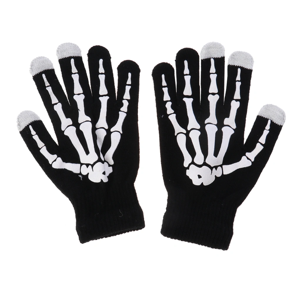 1Pair Glow in the Dark Skeleton Touchscreen Knit Gloves (White)