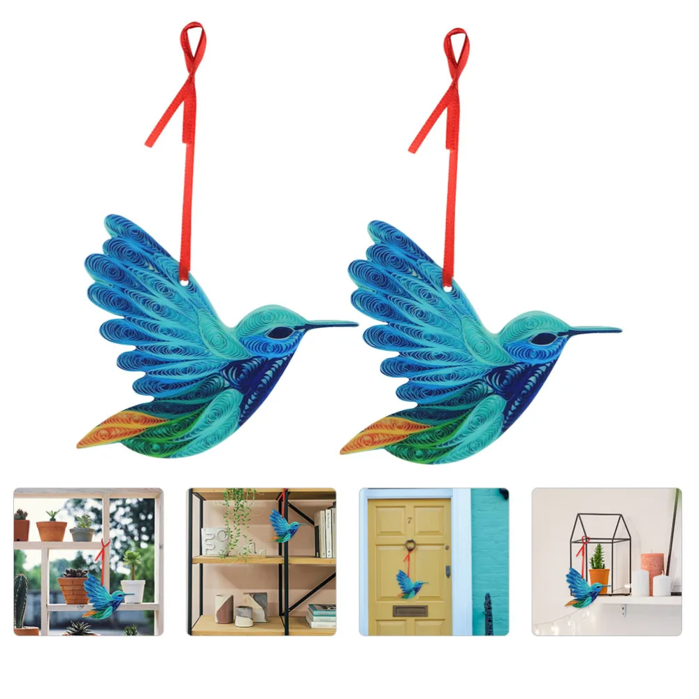 2pcs Delicate Hanging Pendant Desktop Hummingbird Ornament Bird Adornment