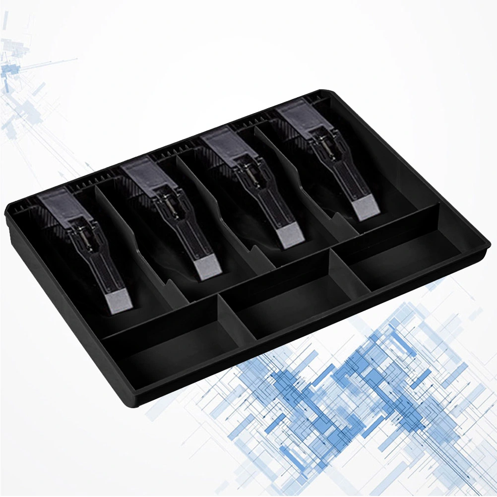 4 Bills and 3 Coins Cashier Drawer Cash Collection Box Insert Tray for Market Bank Home (Black)