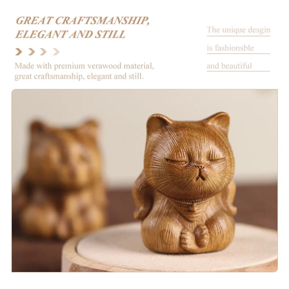 Wooden Cat Figurine Sculpture Statue Verawood Animal Statue Cat Desk Ornament