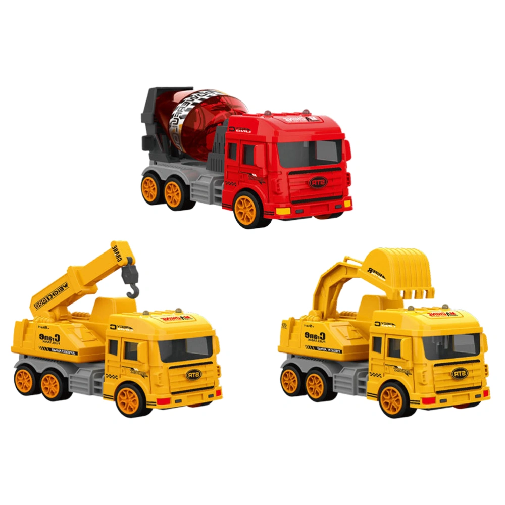 3pcs One Set Simulation Sanitation Truck Engineering Van Fire Engine Truck Inertial Car Toy for Kids Baby (Excavator Truck Crane and Mixer Truck)