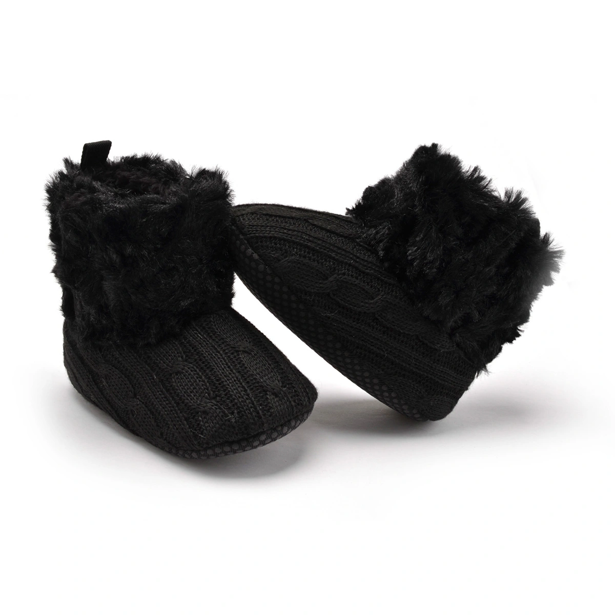 Baby Non-slip Sole Shoes Winter Warm Knitted Crib Shoes Infant Toddler Prewalker Boots for Baby 0-6 Months (Black)