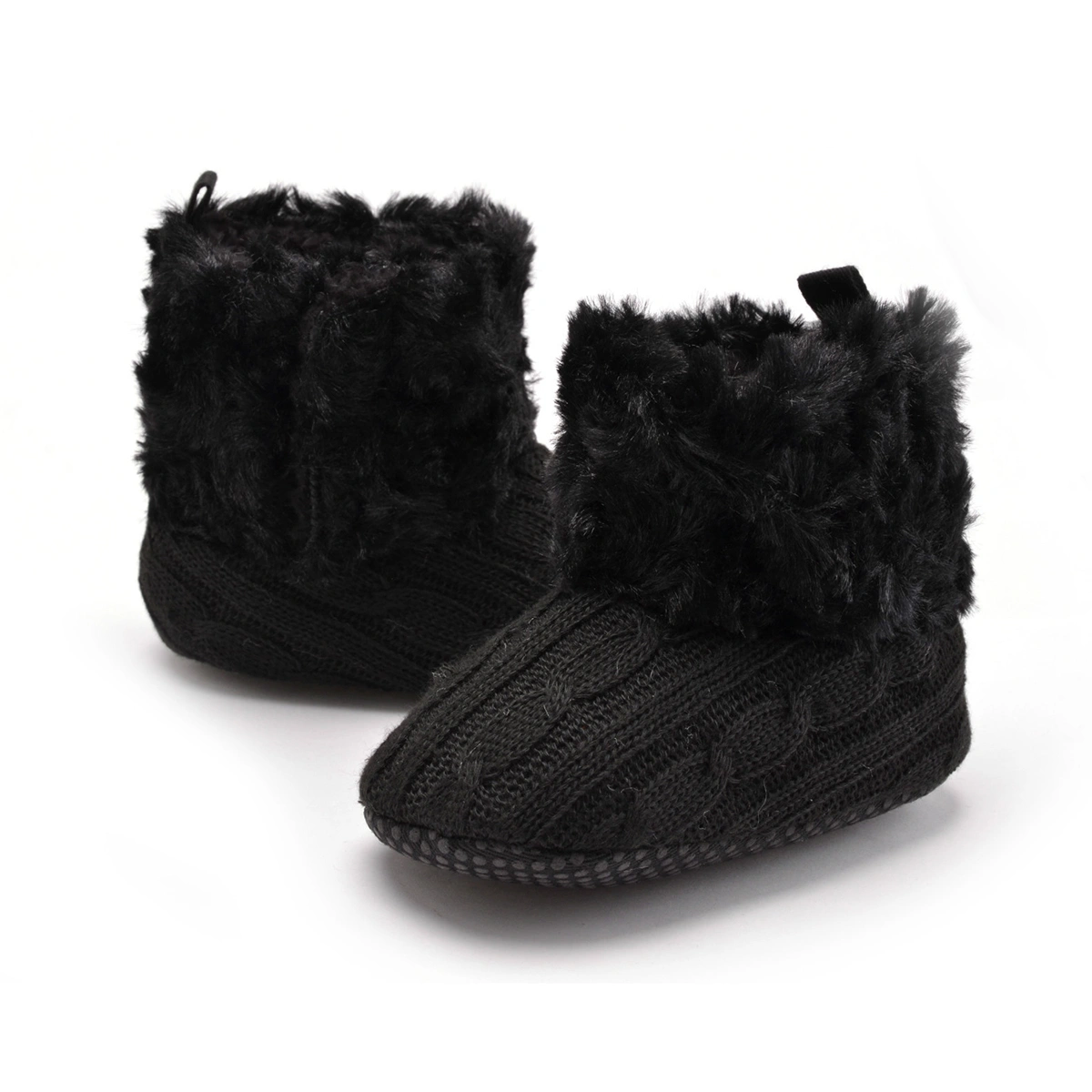Baby Non-slip Sole Shoes Winter Warm Knitted Crib Shoes Infant Toddler Prewalker Boots for Baby 0-6 Months (Black)