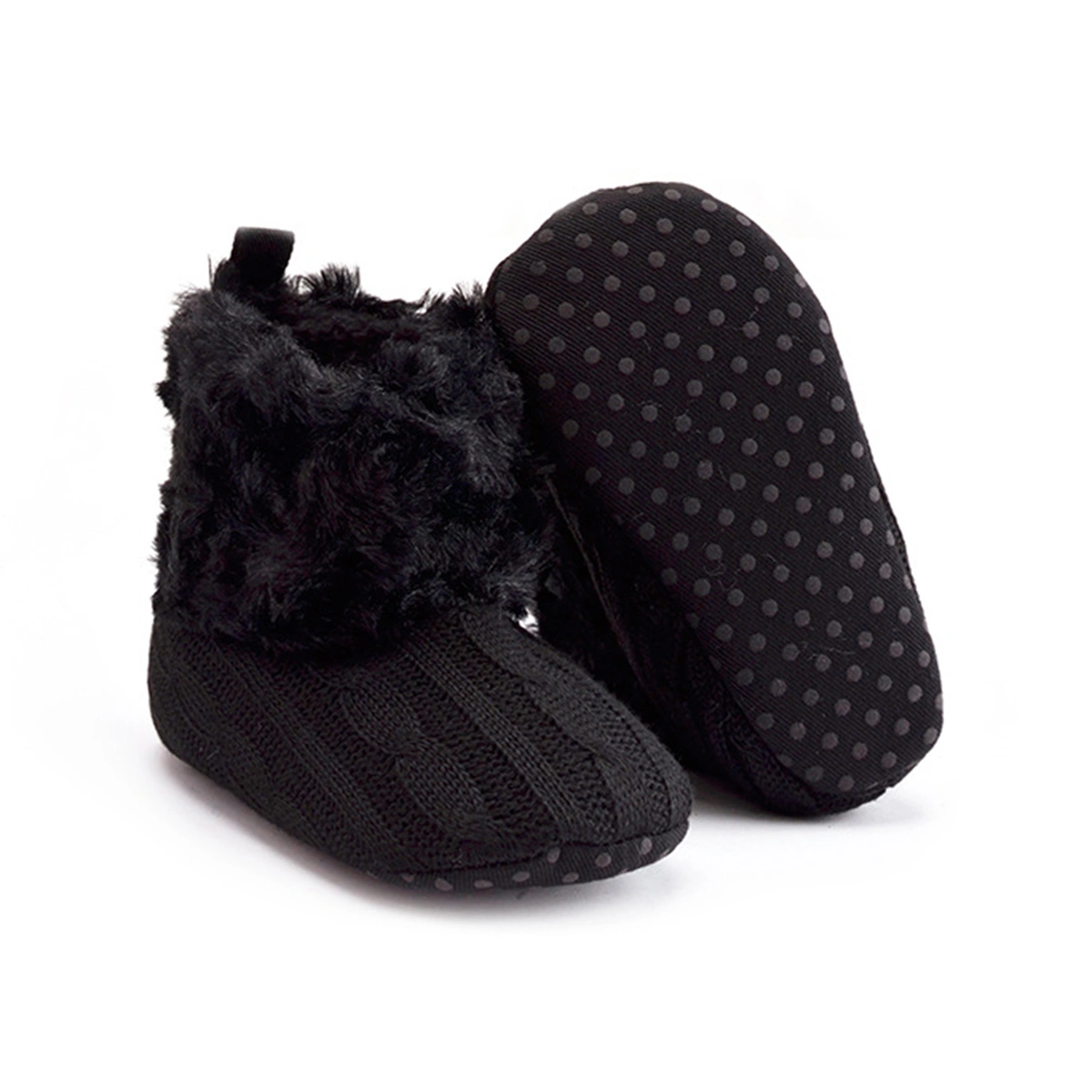 Baby Non-slip Sole Shoes Winter Warm Knitted Crib Shoes Infant Toddler Prewalker Boots for Baby 0-6 Months (Black)