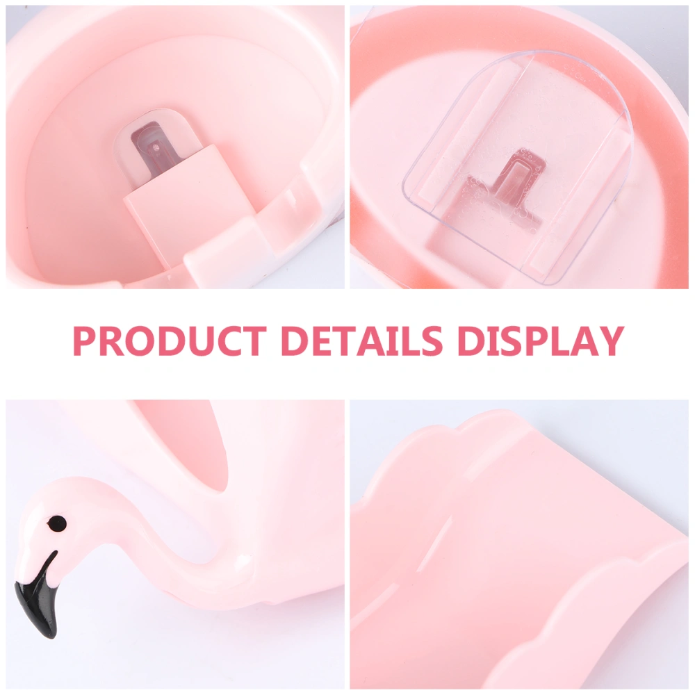 1pc Flamingo Soap Holder Toothbrush Holder Soap Dish Wall Mounted Storage Organizer for Home (Pink Soap Box + Pink Toothbrush Storage Rack)