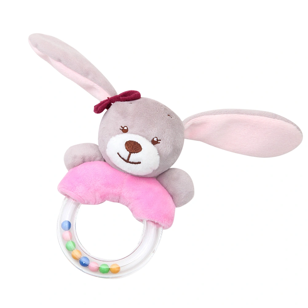 Funny Kids Rattle Toy Interesting Handbells Playing Appease Plush Doll Toy Cartoon Animal Handbell Toy for Baby Infant (Long-eared Rabbit Pattern)