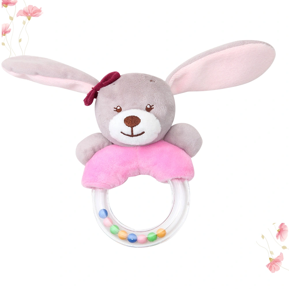Funny Kids Rattle Toy Interesting Handbells Playing Appease Plush Doll Toy Cartoon Animal Handbell Toy for Baby Infant (Long-eared Rabbit Pattern)
