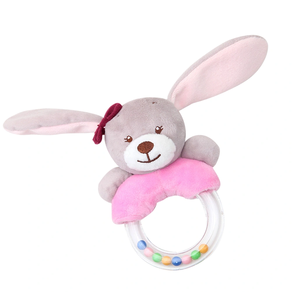 Funny Kids Rattle Toy Interesting Handbells Playing Appease Plush Doll Toy Cartoon Animal Handbell Toy for Baby Infant (Long-eared Rabbit Pattern)