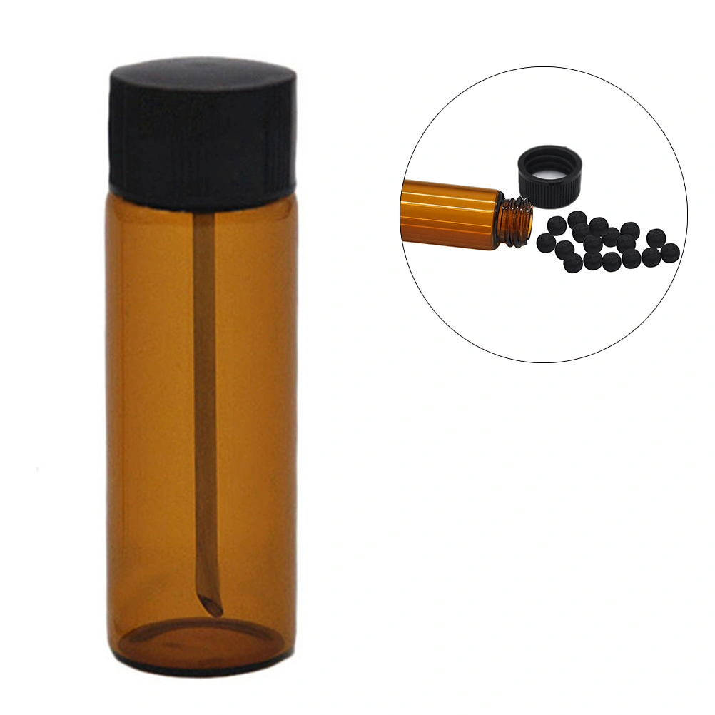 Glass Snuff Dispenser Vial Bottle Portable Nasal Sniffer with Snuff Spoon (Brown)
