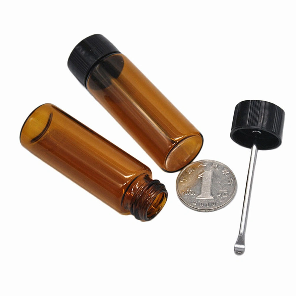 Glass Snuff Dispenser Vial Bottle Portable Nasal Sniffer with Snuff Spoon (Brown)
