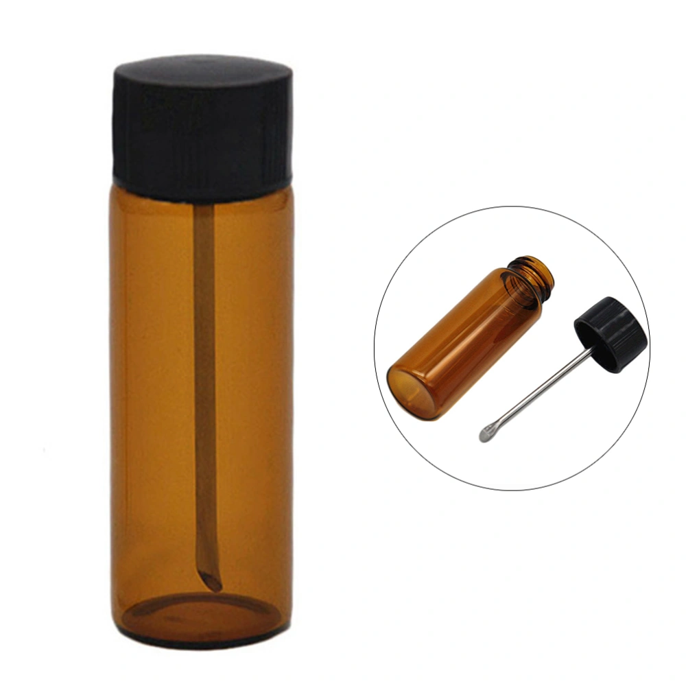 Glass Snuff Dispenser Vial Bottle Portable Nasal Sniffer with Snuff Spoon (Brown)