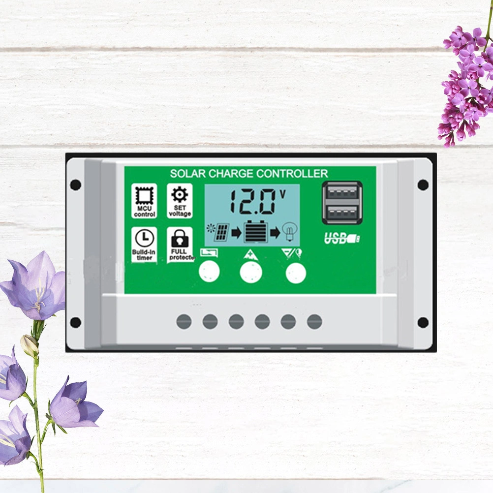 12V 10A Solar Charge Battery Controller Auto LCD Dual USB Solar Cell Panel PV Regulator (White)