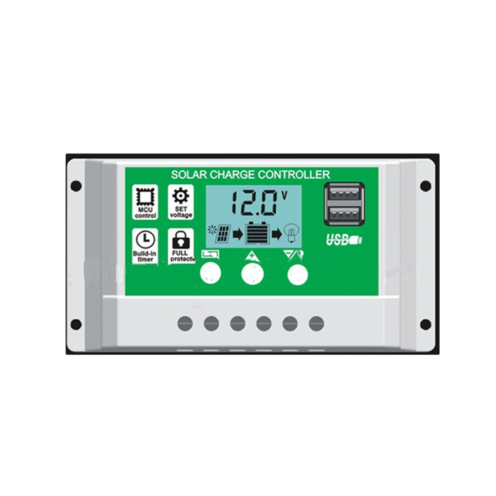 12V 10A Solar Charge Battery Controller Auto LCD Dual USB Solar Cell Panel PV Regulator (White)