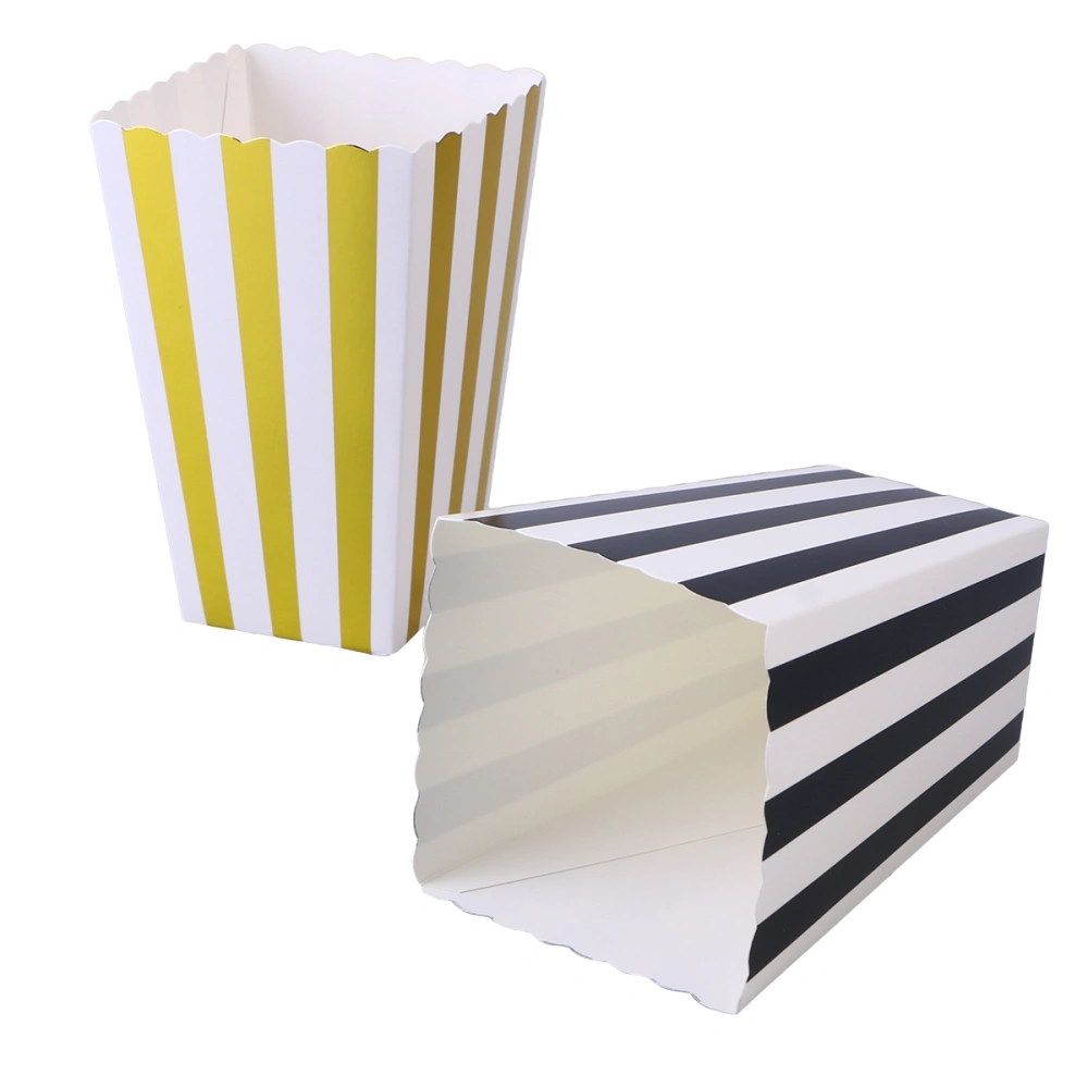 24 Pcs Colorful Classic Stripes Paper Popcorn Boxes Candy Containers Paper Bags Party Supplies for Carnival Parties (1/2Golden and 1/2Black)