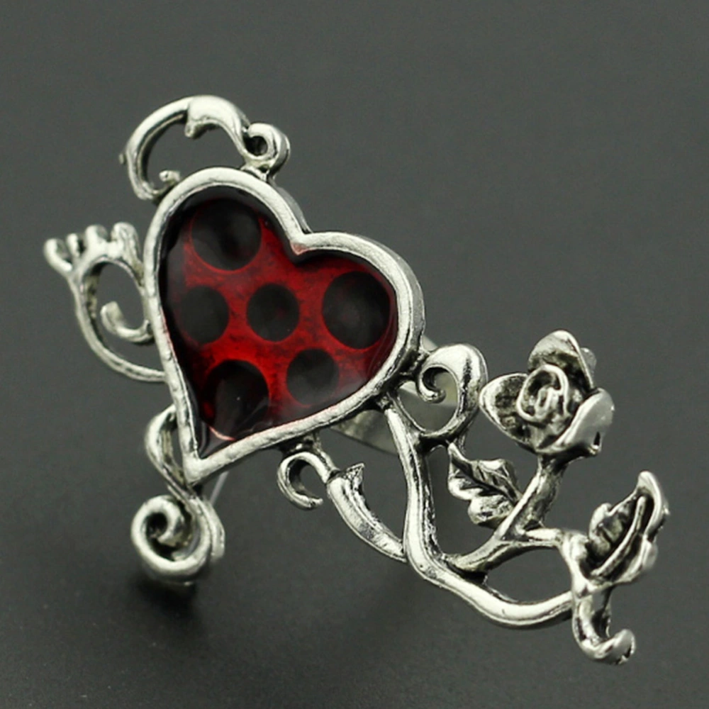 1PC Halloween Vintage Gothic Style Rose Vine Red Heart Shaped Ring Fashion Jewelry for Women and Girls