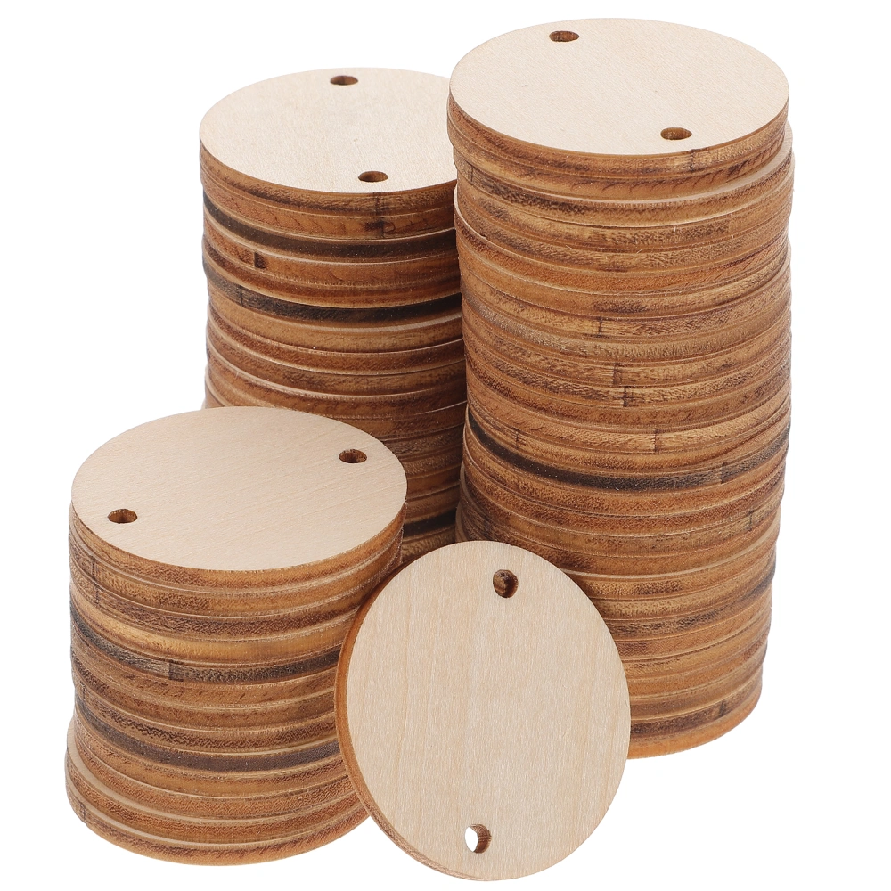 60pcs Round Wooden Pieces 3.8cm DIY Craft Wood Piece with Hole for Art Crafts Project