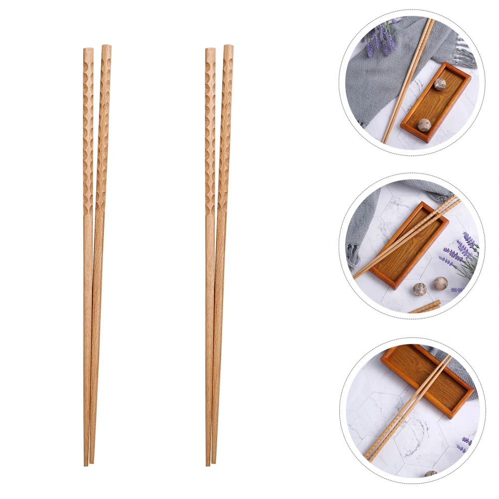 2 Pairs Wood Lengthen Chopsticks Multifunction Frying Noodle Chafing Dish Chopsticks Hot Pot Flatware for Home Restaurant (42cm)