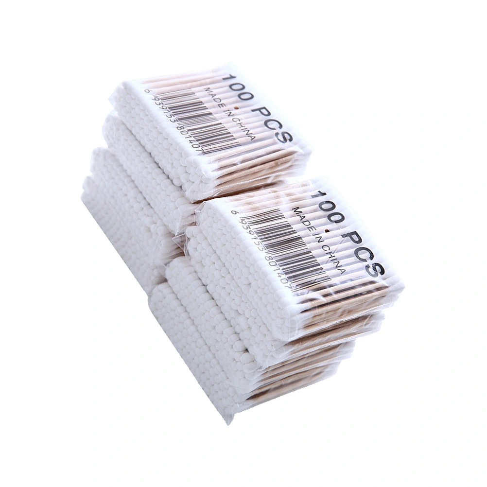 600Pcs 8x0.6cm Double Cotton Swabs Cosmetic Swab Stick Tampon Stick White