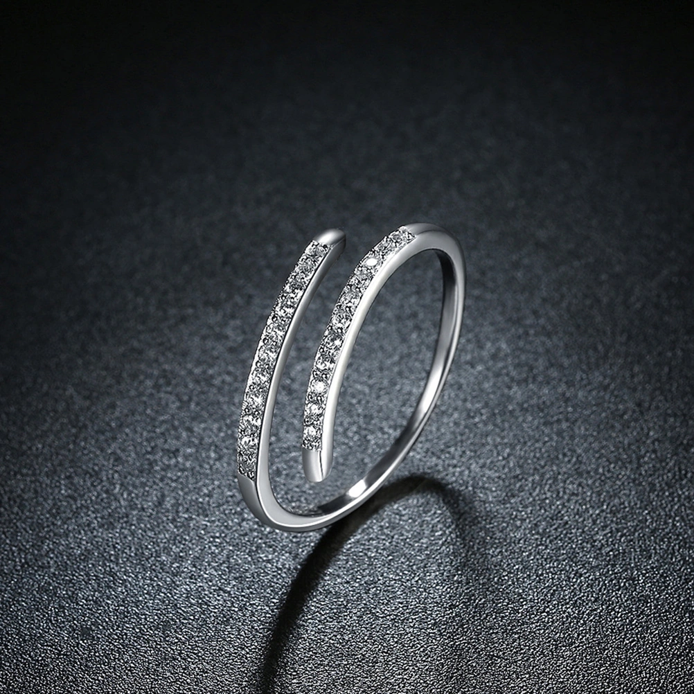 S925 Sterling Silver Rings Thin Diamond Adjustable Opening Ring Shiny Engagement Ring