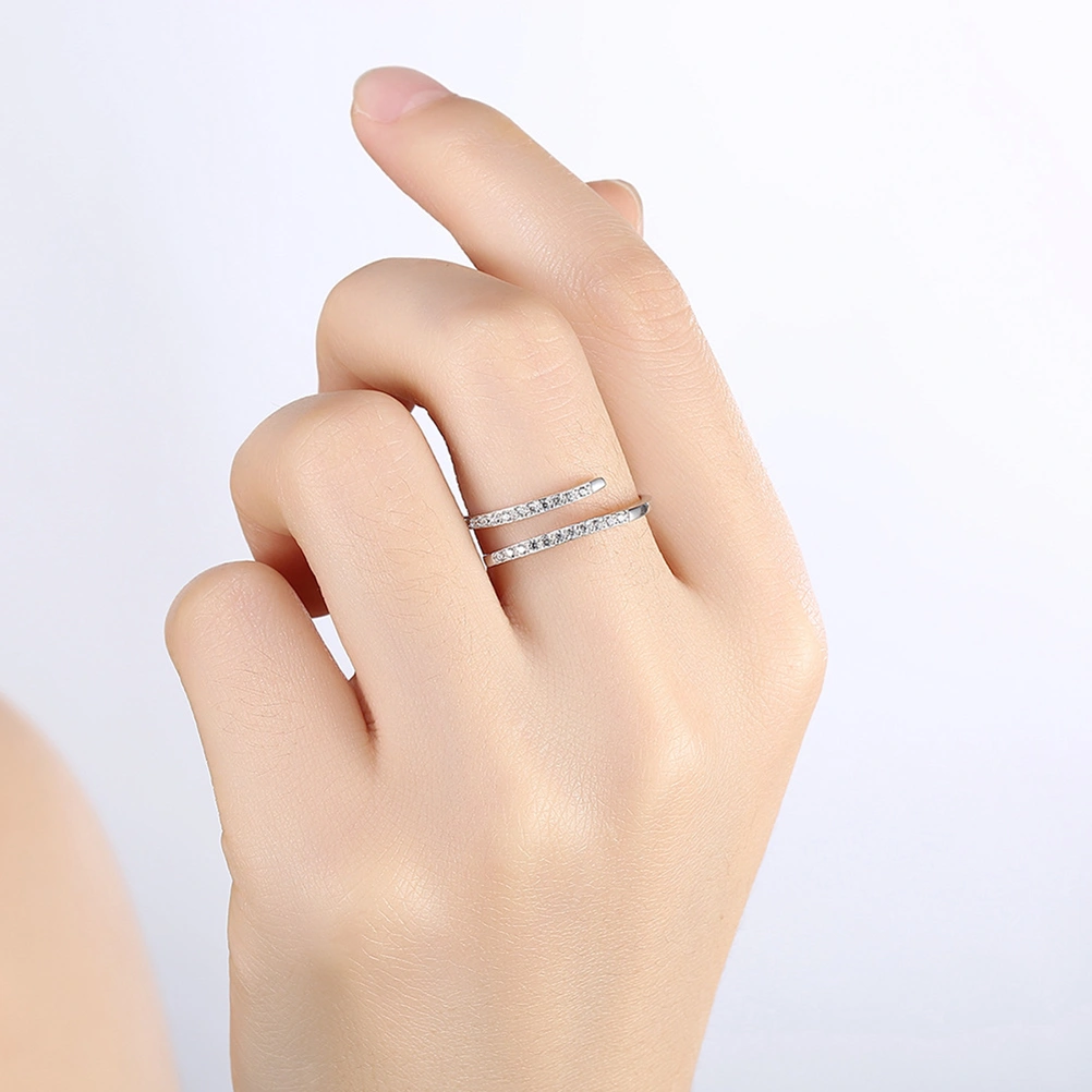 S925 Sterling Silver Rings Thin Diamond Adjustable Opening Ring Shiny Engagement Ring