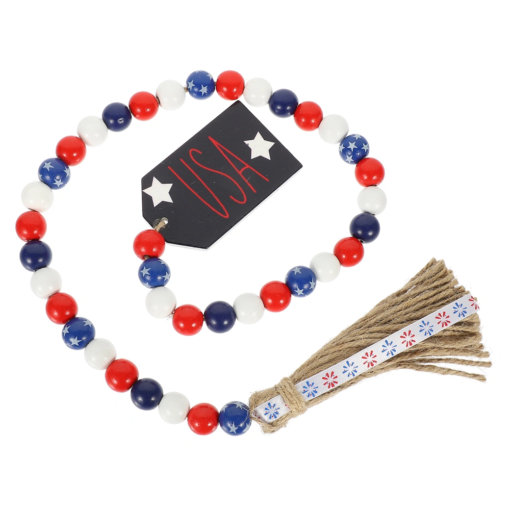 Independence Day Wooden Bead String Wood Beads String Hanging Pendant with Tassel