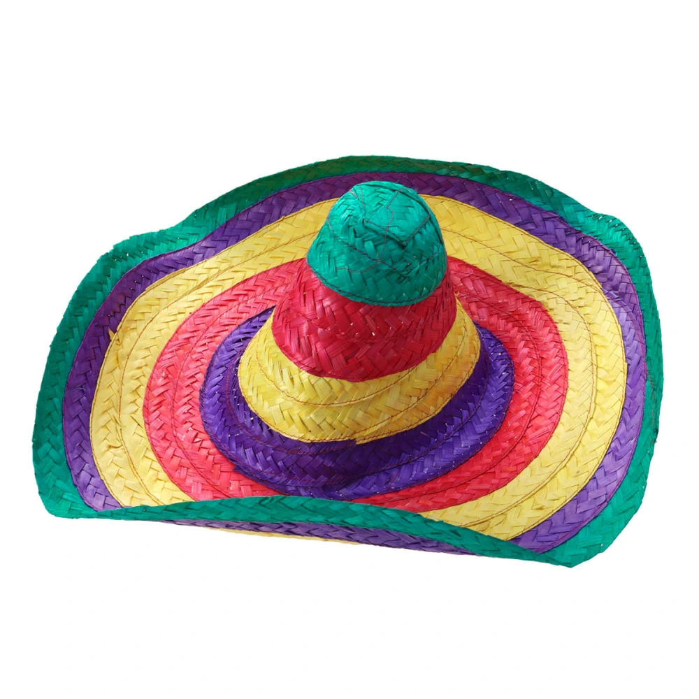 1pc Straw Hat Mexican Hat Hawaii Straw Hat Woven Hawaii Straw Hat for People (Green-edged Mexican Hat)