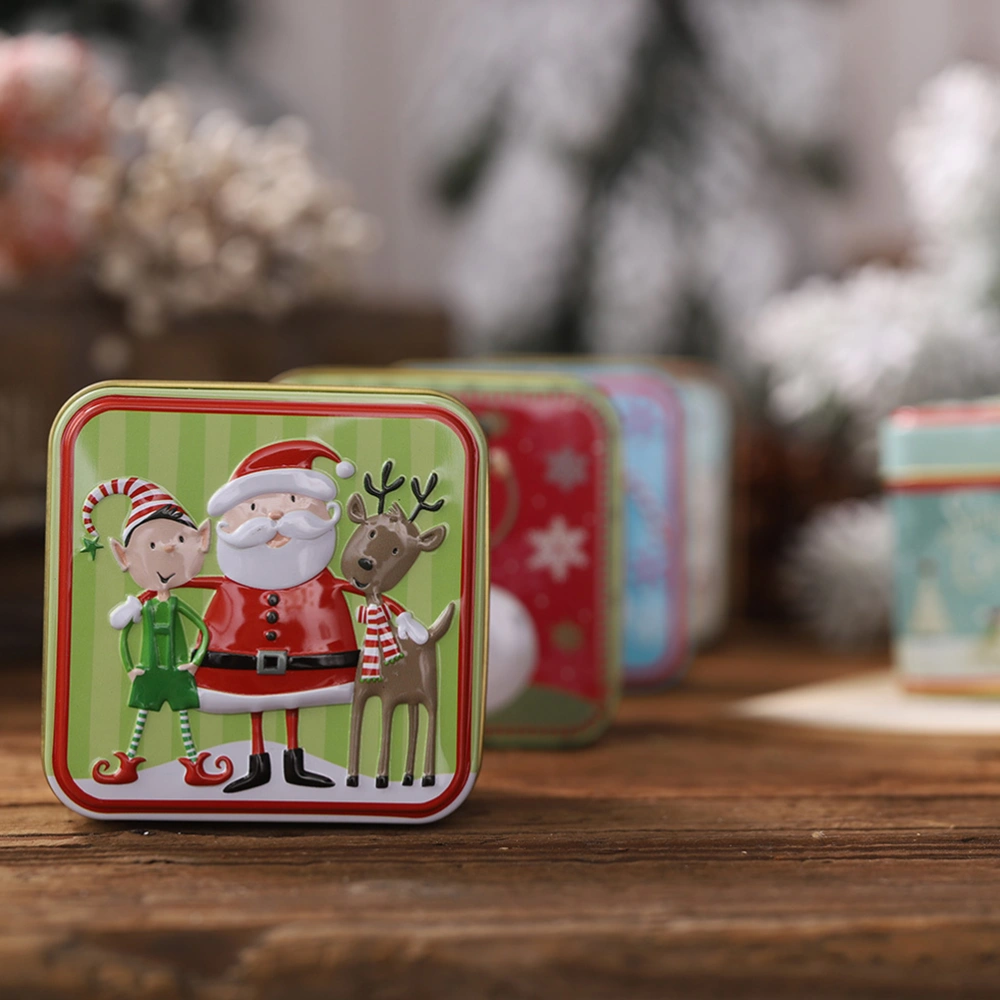 Christmas Square Tinplate Candy Box Green Santa Claus Wedding Gift Box Exquisite Candy Jar Tea Leaf Container for Snack Sugar Candy