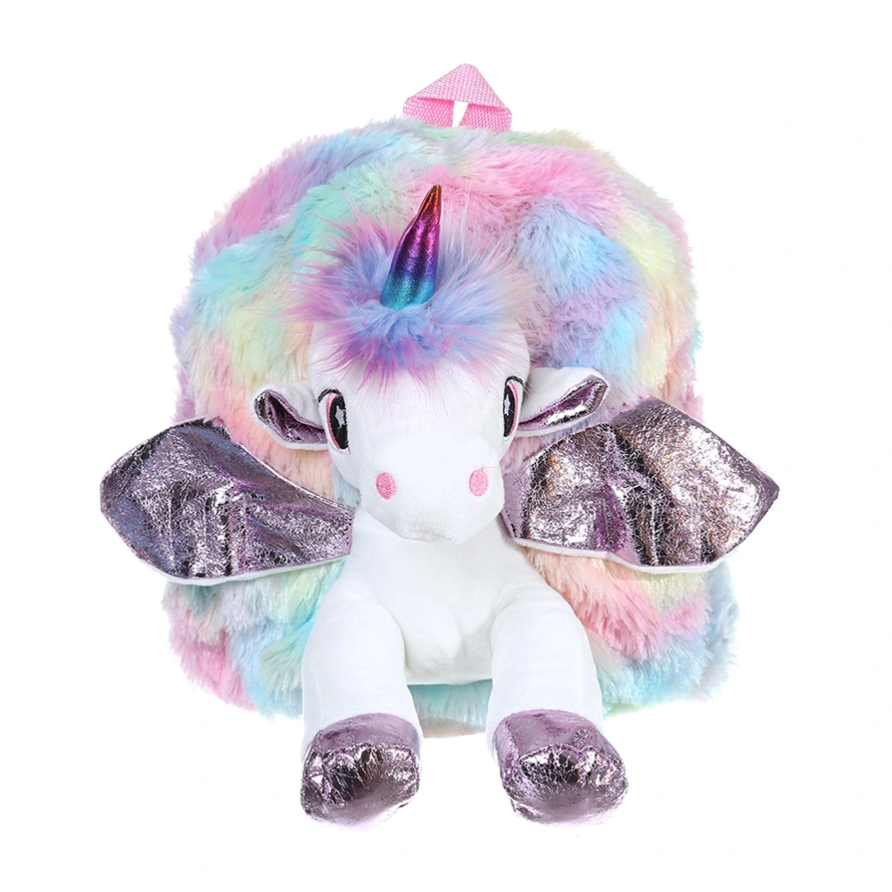 Unicorn Design Plush Backpack Casual Bag Colorful Satchel Bookbag for Kids Children (Pink Wings)