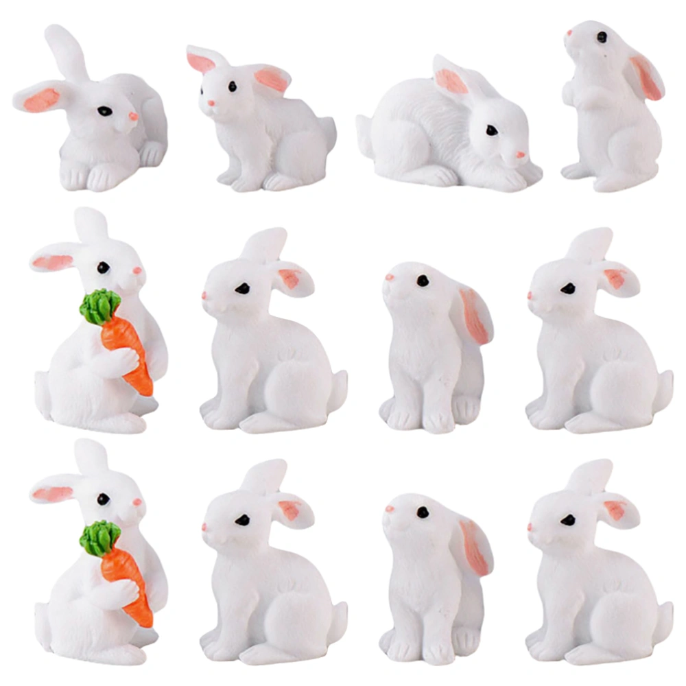 12pcs Micro Landscape Bunny Decors Resin Easter Rabbit Resin Crafts Yard Decors