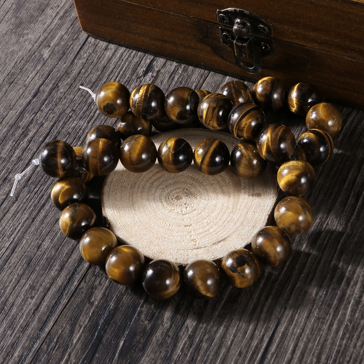 32PCS Natural Round AB Grade Tiger Eye Agate Loose Stone Beads Bulk For Jewelry Making