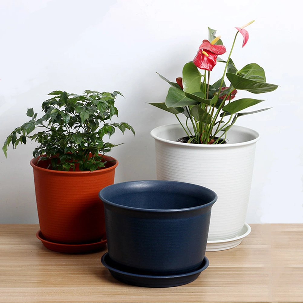 Colorful Plastic Plant Pots Planter Thickening Resin Flower Nursery Pot Garden Plant Pots Flower Pot with Pallet Medium (Blue)