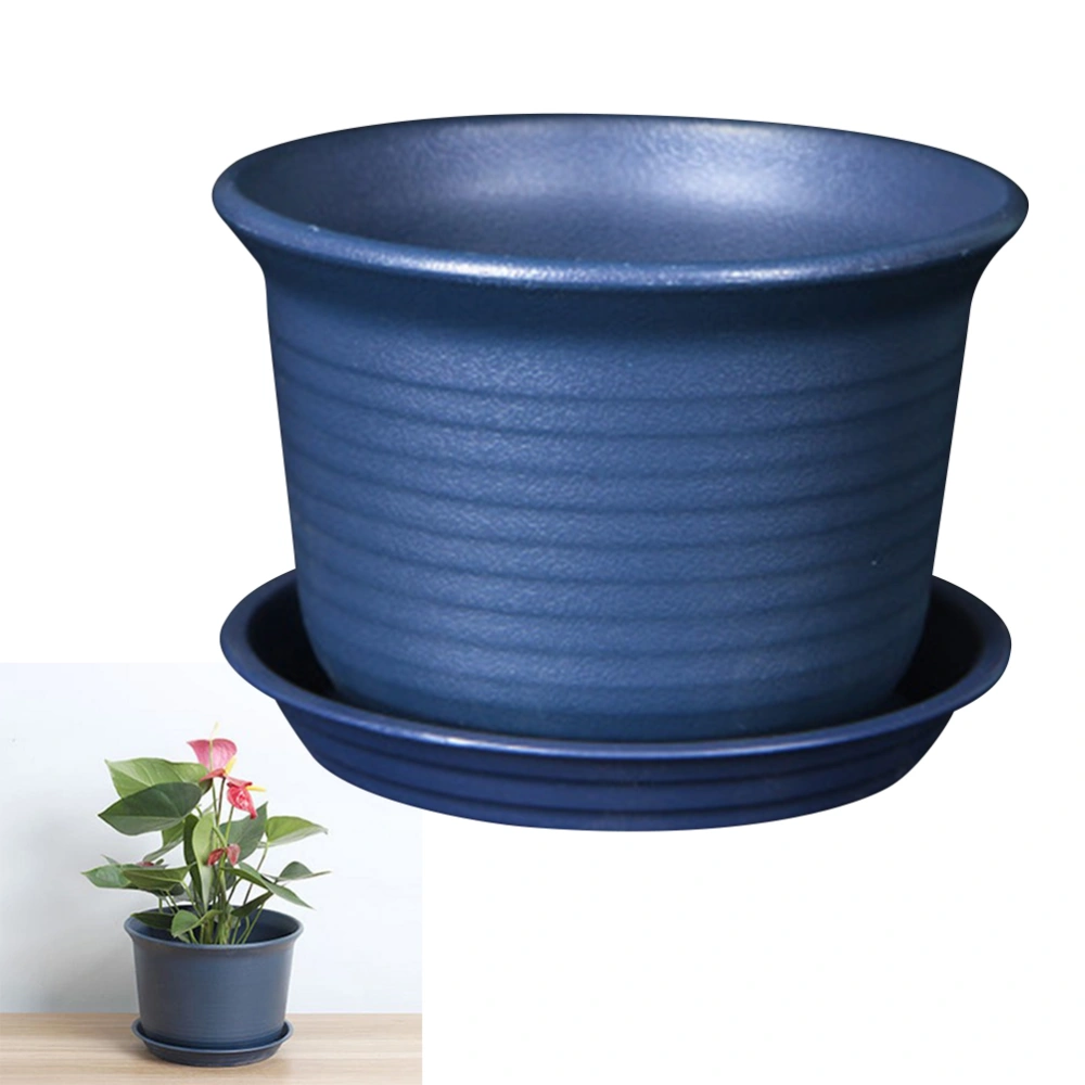 Colorful Plastic Plant Pots Planter Thickening Resin Flower Nursery Pot Garden Plant Pots Flower Pot with Pallet Medium (Blue)