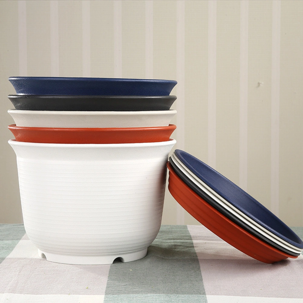 Colorful Plastic Plant Pots Planter Thickening Resin Flower Nursery Pot Garden Plant Pots Flower Pot with Pallet Medium (Blue)