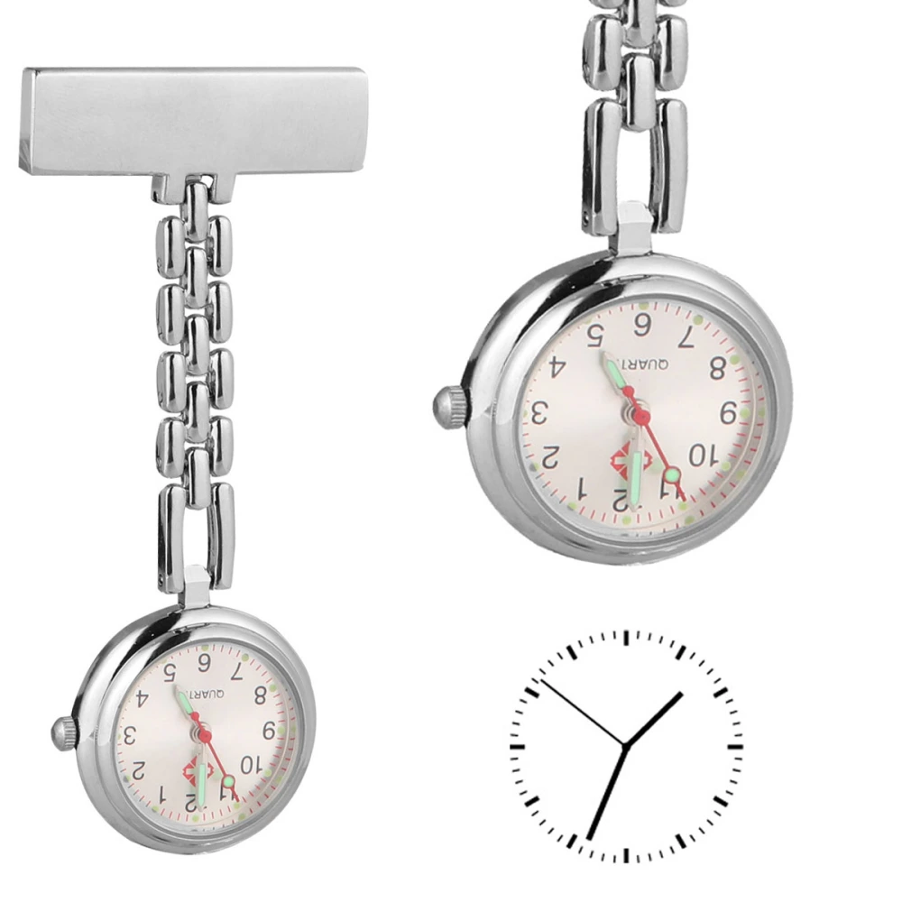 Fashionable Safety Pin Nurse Pocket Watch Zinc Alloy Luminous Nurse Watch Doctor Hanging Watch (Silver)