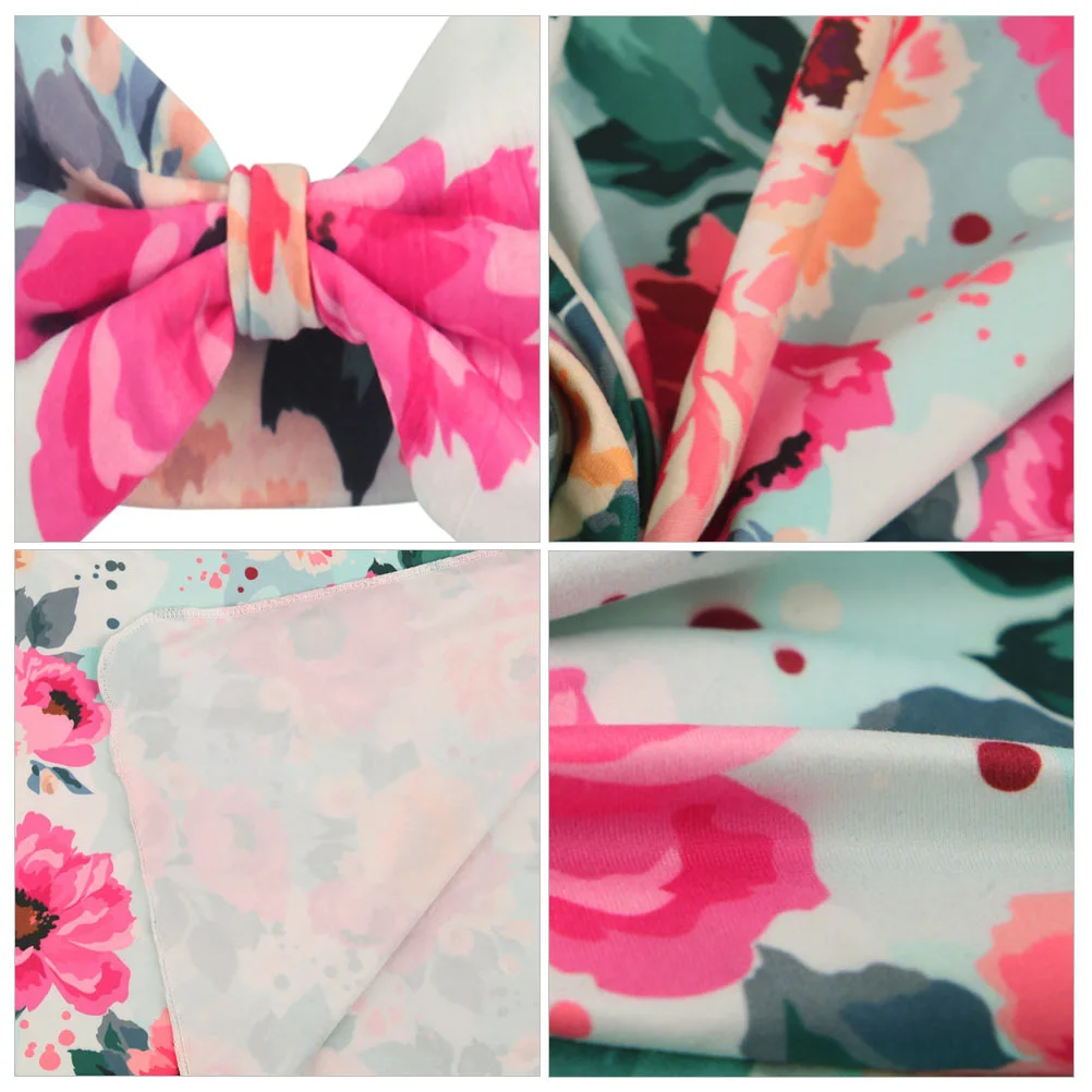 1 Set/2pcs Infant Floral Swaddle Wrap with Headband Set Photography Prop