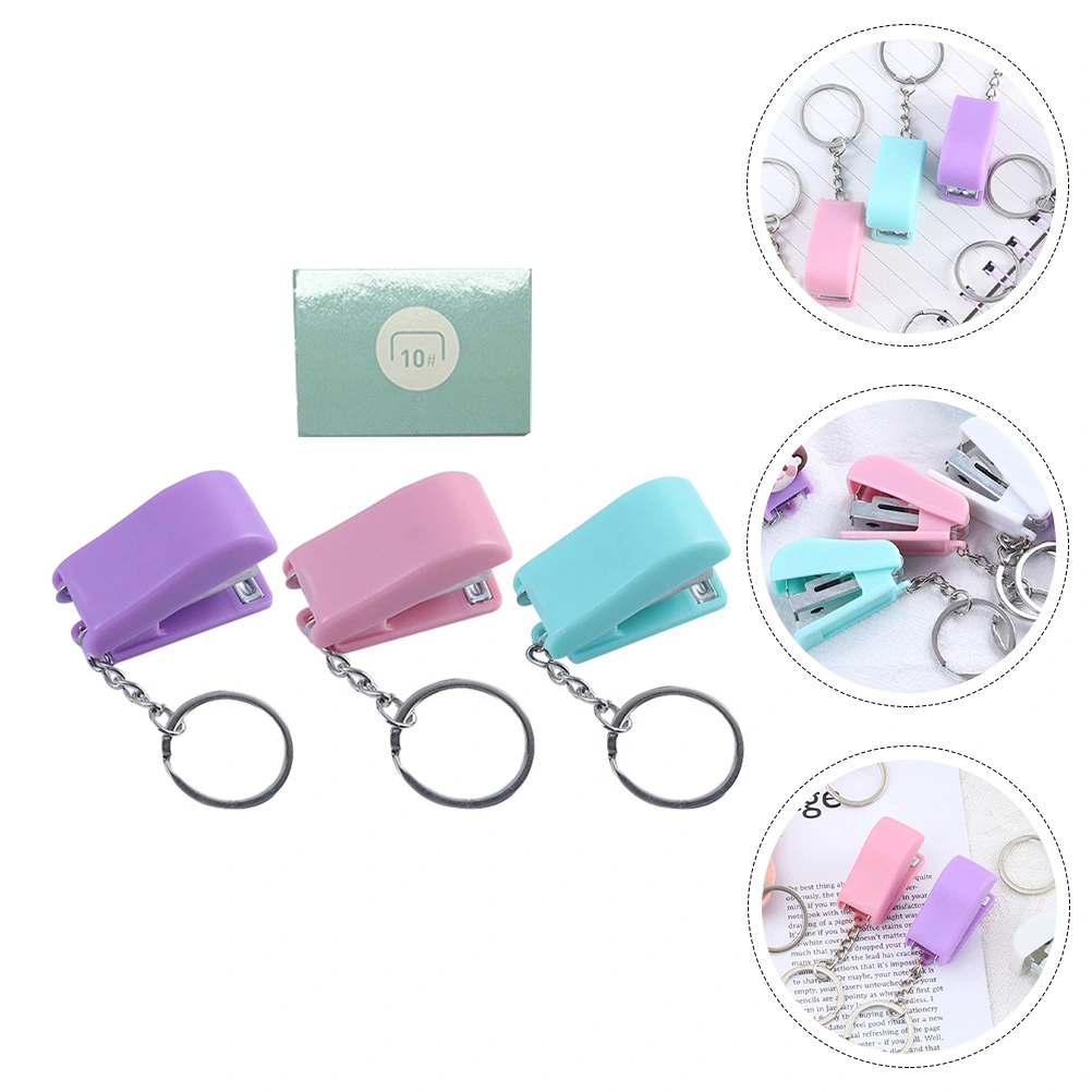 1 Set of Portable Stapler Keychain Colorful Small Stapler Exquisite Stapler Pendant