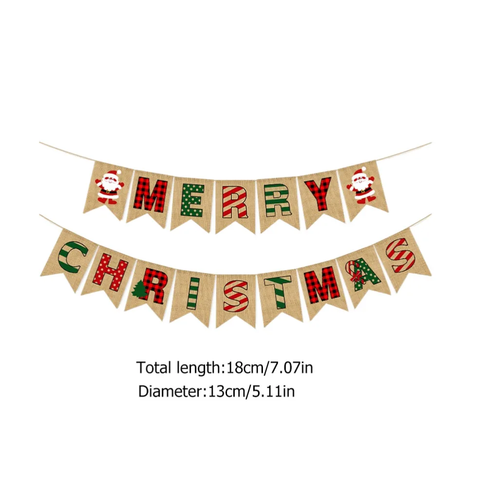 1 Set Christmas Theme Hanging Buntings Cartoon Linen Banners Hanging Ornaments