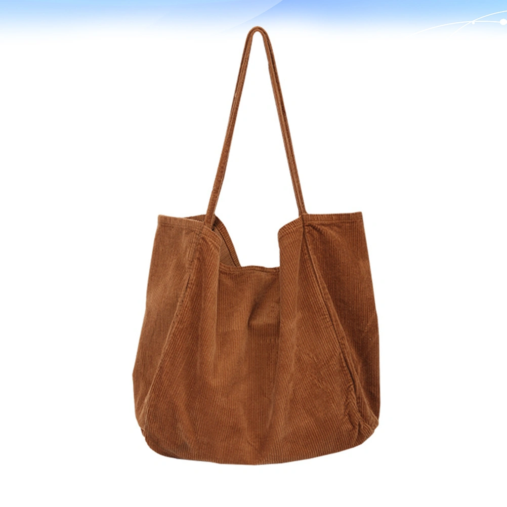 Retro Solid Color Corduroy Bag Large Capacity Literary Shoulder Pouch Simple Handbag Casual Shopping Bag (Brown)